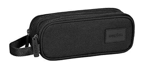 safta - Trousse Double Enfant, étui pour Enfants, idéal pour Les Enfants d'âge Scolaire, Confortable et Polyvalent, qualité et résistance, 21 x 6 x 8 cm, Couleur Noire, Noir, Estándar, décontracté