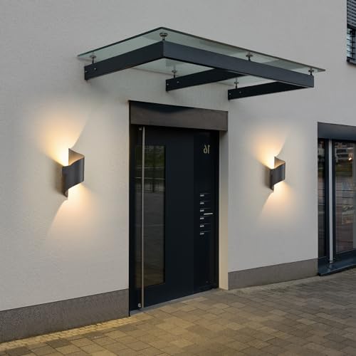 KUKAK Indoor/Outdoor Wall Lamp, 10 W LED Wall Lamp, IP65 Waterproof, Bedroom Wall Lamp, Warm White 3000K, Garden Wall Lamp, Living Room, Dark Grey