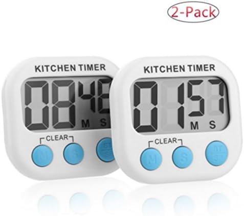 2 Pack- Digital Kitchen Timer/ Cooking Timer/Online Timer /Countdown Timer /Clock Timer with Large Display Screen, Loud Sounding Alarm, Strong Magnetic Backing, Retractable Stand, White