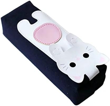 ANTIMAX Cute Cat Pencil Case Canvas Pen Pencil Pouch Portable Zippers Makeup Cosmetic Bag Coin Purse Stationery Case Gifts Navy Blue