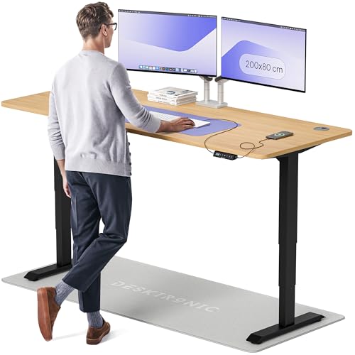 Desktronic HomePro Höhenverstellbarer Schreibtisch 200 × 80 cm – Elektrischer Schreibtisch Mit Zwei Elektrischen Motoren, Touchscreen-Steuerung und In