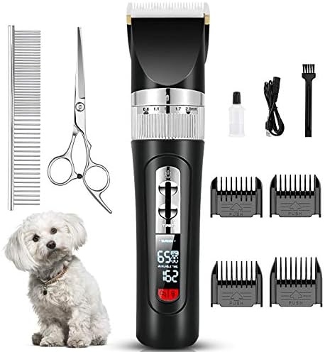 JOEJOY Dog Clippers, USB Rechargeable Cordless Dog Grooming Kit 3-Speed Low Noise Electric 33 Teeth Blade Pet Hair Shears Trimmers Shaver Professional for Dogs and Cats with Thick & Heavy Coats