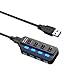 WOVTE 4 Ports USB 3.0 Hub with Individual Power Switches and LEDs included 5V/2A Power Adapter for PC Computer Laptop Black