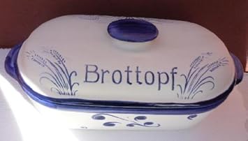 Wiegand Brottopf aus Keramik weiß - blau 41 cm lang außen innen 35 cm