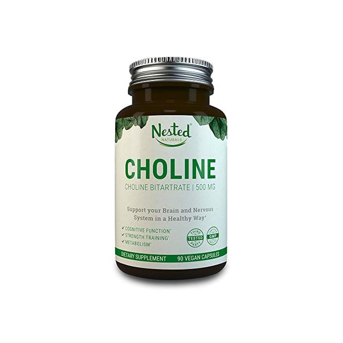 Nested Naturals Choline Bitartrate 500mg per Serving, Supports Cognitive Function, 100% Vegan & Non-GMO Choline
