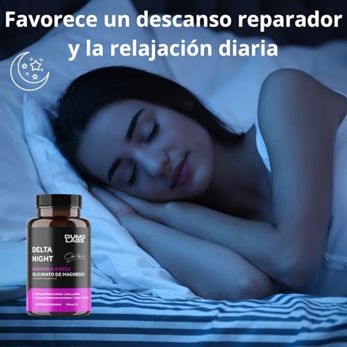 DUMO Delta Night | Capsulas para Dormir y Relajación | Suplemento Natural para el Sueño con GABA, Albahaca Sagrada, 5-HTP y Magnesio | Apoyo al Descanso Profundo y Equilibrio Mental | 60 Cápsulas Veganas sin Gluten | 1 Mes de Consumo