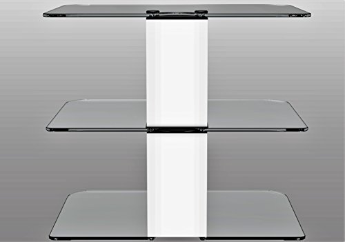 Gold Line 3 x White Floating Shelves with Strengthened Tempered Clear Glass for DVD Players/Cable Boxes/Games Consoles/TV Accessories