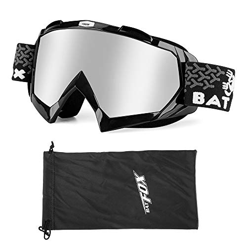 BATFOX Motorcycle ATV Goggles Dirt Bike Motocross Safety ATV Tactical Riding Motorbike Glasses Goggles for Men Women Youth Fit Over Glasses UV400 Protection Shatterproof (Black&Silver)