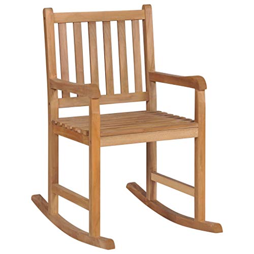 vidaXL Teak Massiv Schaukelstuhl mit Beige Kissen Schaukelsessel Gartenmöbel Stuhl Sessel Relaxstuhl Schwingsessel Gartenstuhl Holzstuhl – Bild 2