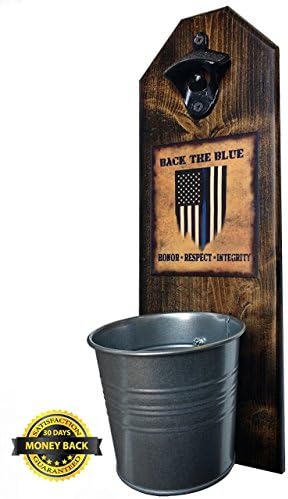 Back the Blue - Law Enforcement - Bottle Opener and Cap Catcher - Handcrafted by a Vet - 100% Solid Pine 3/4" Thick - Unique Rustic Sign, Wall Mounted - Thin Blue Line - Police - Great Gift