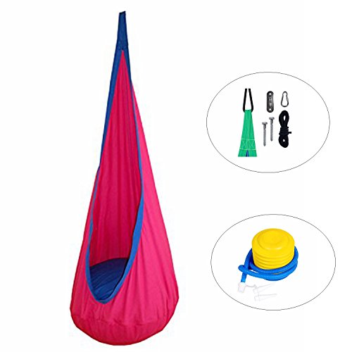 EverKing Child Pod Swing Chair, Hanging Chair Nook Tent for Kids, Hammock Pod Kids Swing, Hanging Seat Hammock Nest for Indoor and Outdoor Use - Hardware Accessories Included (rose red)