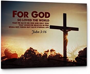 Bible Psalms Verse Wall Art Quote, Christian Religious Wall Decor (For God So Loved, 17"W x 11"H)