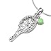 SpinningDaisy Silver Plated Tennis Racket with Hanging Green Ball Necklace