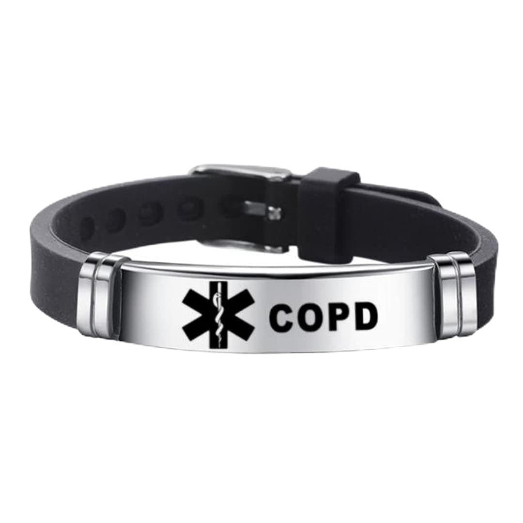 Medical ID Me - Medical Alert Silicone Bracelets Emergency Medical Awareness Epilepsy Diabetes COPD Blood Thinner Men Women Stainless Steel Adjustable (COPD)