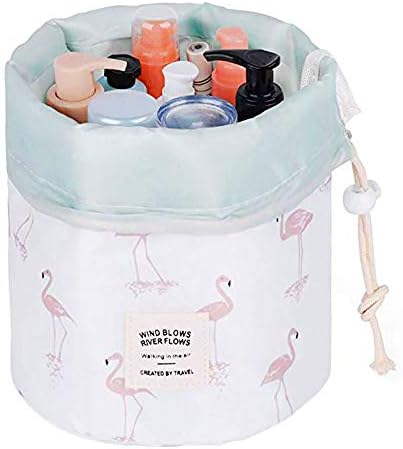 Palazen Large Capacity Lazy Cosmetic Bag Portable Drawstring Makeup Bag Travel Organizer (White Flamingo)
