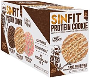 SINFIT Protein Cookies Drizzle Covered 3 FLAVORS Birthday Cake, Chocolate Chip , Peanut Butter (Peanut Butter)
