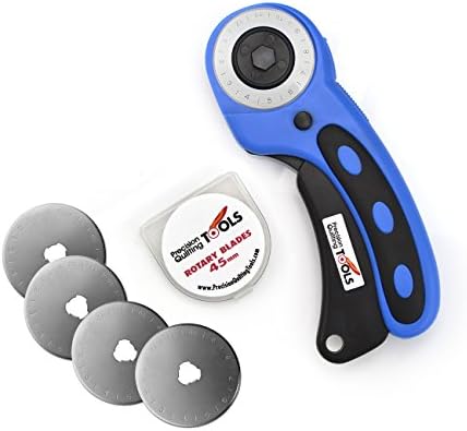 45mm Rotary Cutter [FREE 4-Pack Blades] Professional Craft Tool Set - SKS-7 Carbide Tool Steel Blades. Perfect for Fabric, Quilting, and Arts &amp; Crafts (Blue)