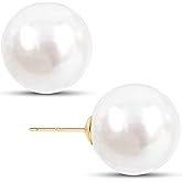 EFTKOY Big Simulated Pearl Earrings -18K Gold Plated Sterling Silver Oversized Faux Round Large Pearl Studs for Women,Hypoallergenic to Sensitive Ears