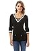 PattyBoutik Women's V Neck Lace Up Contrast Trim Ribbed Sweater