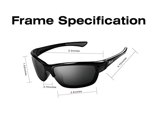 Flux CA155 Polarized Sports Sunglasses for Man or Woman Cycling Fishing Golf (Gloss Black, Grey)