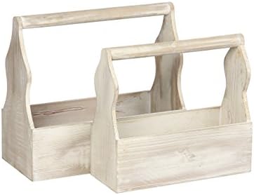 Modern Day Living Wooden Crate Set for Carrying Small Milk bottles, Condiments, Tools by Rustic White Wood (set of 2)