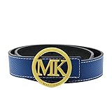Maikun Belts for Men Women MK Letter Gold Buckle 38mm Blue Leather Adjustable Belt 120cm for Waist Size 36-38