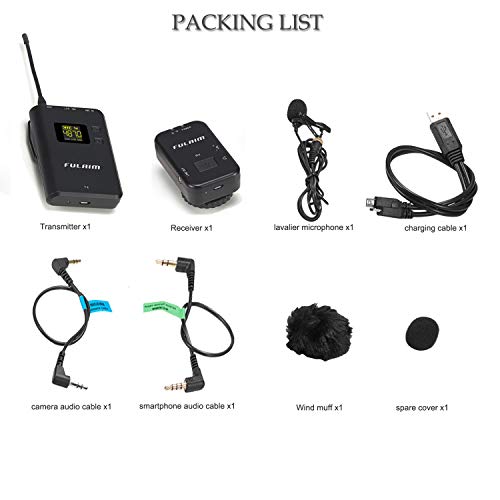 FULAIM UHF Wireless Lavalier Microphone System Lapel Mic for Dslr Camera iPhone Android Phones, Professional Microphone Device for Video Recording, Interview, Youtube and Vlog(MC11)