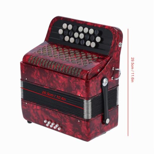 Professional Accordion 22 Keys 8 Bass, Black and White Button, Comfortable Sensitive and Adjustable Voice Changers, ABS, Wood, Metal, Reed, Celluloid, Backpack, (Red)