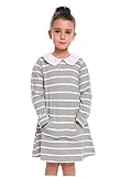 Arshiner Girls Cute Lovely White Black Striped Pocket Doll Collar Long Sleeve Cotton Daily Dress