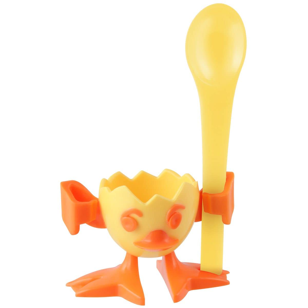 Fackelmann Egg Cup and Egg Spoon Chicky of Plastic, Yellow/Orange, 1.8 x 1.9 x 2.9-Inch