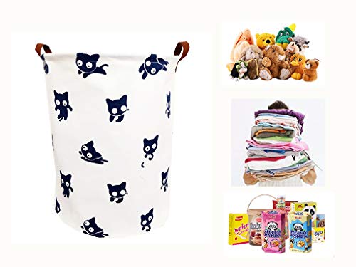 TIBAOLOVER 19.8" Large Sized Waterproof Foldable Laundry Hamper Bucket,Dirty Clothes Laundry Basket, Bin Storage Organizer for Toy Collection,Canvas Storage Basket with Stylish Design(Blue Cats) - Thumbnail 5