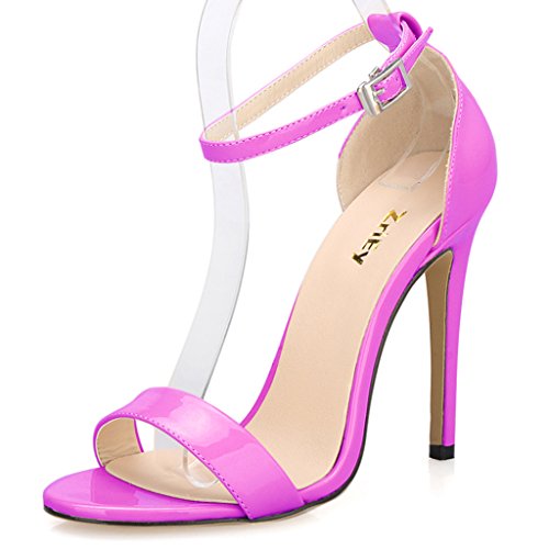 ZriEy Women's Ankle Strap Dress High Heel Sandals Stilettos 11CM Open Toe  Heeled Sandal Patent Leather Purple Size for Wedding Party Evening