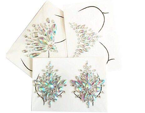 Mermaid Breast Gems Glitter,3 Sets of Body Jewels Rave Festival Rhinestone Face Body Jewelry Stick On Crystal Tattoo Nipple Chest Crystal Body Gem Stones Bindi Stickers(3 Sets Breast Gems Glitter)