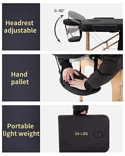 Massage Table Massage Bed SPA Bed 2 Fold Massage Table Heigh Adjustable 73’’ Long PU Portable Salon Bed W/Half Bolsters… - Image 4