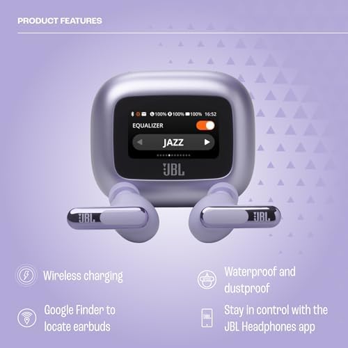 Live Beam 3 Auriculares inalambricos de botón con almohadillas,True Wireless con cancelación de ruido adaptable, hasta 48 horas de reproducción, Bluetooth, audio de alta resolución, violeta