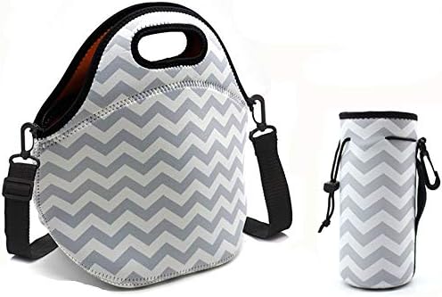ALLENLIFE Insulated neoprene lunch bag zipper washable stretchy waterproof outdoor school travel picnic tote reusable bags boxes for men women adults kids (GREY-SET)