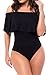 Dasbayla Lady Off Shoulder High Waisted Leotard Ruffle Monokini Tank Thong Romper S Black