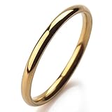 INBLUE Men,Women's Wide 2mm Stainless Steel Ring Band Gold Tone Classic Wedding Polished Size9