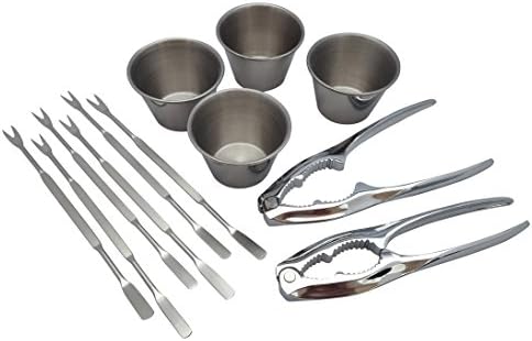Crab Cracker Set With Sauce / Butter Cups, 12 Pc. Seafood Set, 2 Lobster / Crab Crackers, Six Stainless Steel Seafood Fork / Pick Tools, bundled with Set Of 4 SS Sauce / Butter Cups