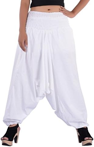 Indi Bargain Cotton Afghani Low Crotch Trouser with Broad Panel Elasticated Waist Convertible Jumpsuit (Stretchable - Medium to XL Fit)