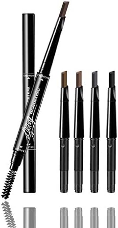 Waterproof Eyebrow Pencil with Brow Comb Brush, Automatic Retractable Brow Pen Colour Makeup Cosmetic Tool Black gray brown