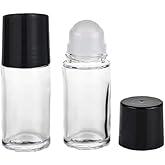 Junfamilee 2 Pcs 50ml Glass Essential Oil Roller Bottles Refillable Roll on Empty Deodorant, Refillable, Containers Rollerball for Fragrance Roller Bottles (Clear)