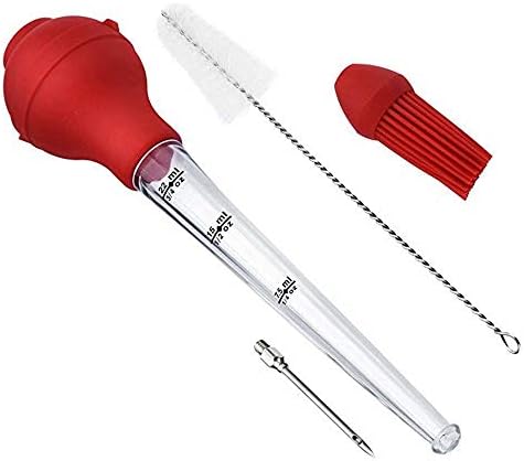 Turkey Baster 4-Piece Set with Barbecue Basting Brush, Meat Marinade Injector Needle & Cleaning Brush, Perfect for Basting and Marinating Turkey, Beef, Pork, Fish