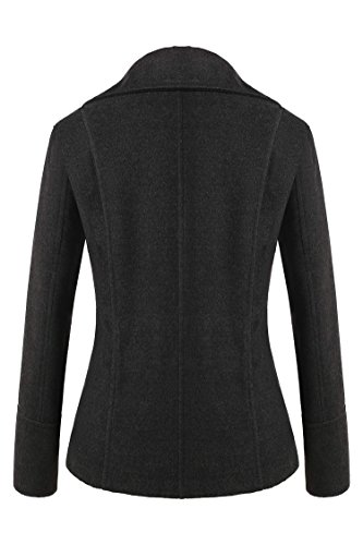 image for Meaneor Women's Look Double Breasted Classic Winter Pea Coat Dark Gray