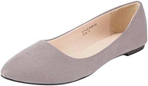 LuckySuen Women's Pointy Toe Ballerina Suede Flat Shoes (9 B(M) US, Grey)