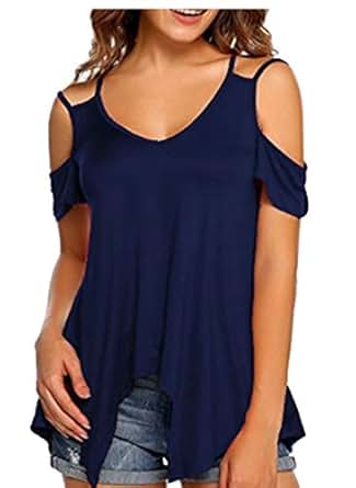 M&S&W Womens Blouse Shirts Short Sleeve Cold Shoulder Tunic Tops Dark Blue XL at Amazon Womenâs 