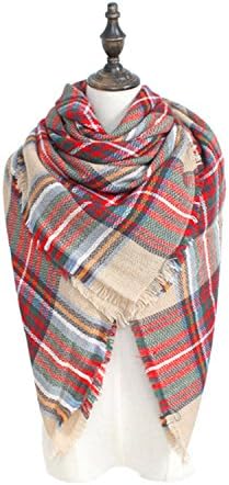 Spring fever Winter Magnetic Knit Tartan Plaid Wrap Cashmere Feel Large Lightweight Scarf for Women