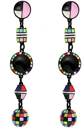 MOOCHI Women Colorful Masaic Geometry Long Drop Hoop Dangle Earrings