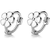 Cinlan 925 Sterling Silver Flower Stud Earrings - Simple Ear Cuffs for Women