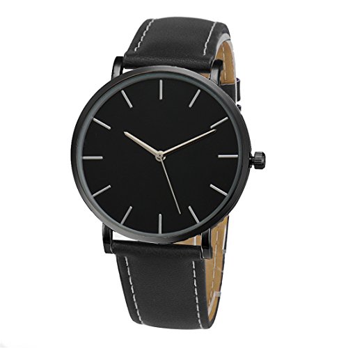 Hemlock Men's Watches PU Leather Band Quartz Wrist Watches Black